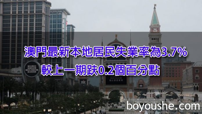 澳门本地居民失业率微跌至3.7% 万四人就业不足博彩建筑业占多